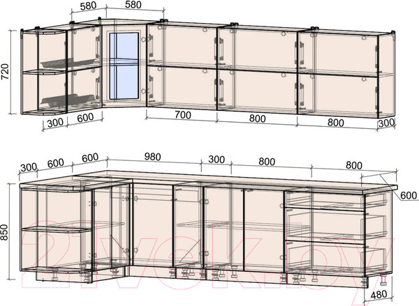 Изображение товара Кухонный гарнитур Интерлиния Мила Матте 1.5x2.9 А левая (белый/мята/опал светлый)