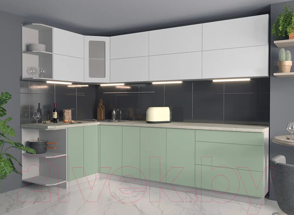 Изображение товара Кухонный гарнитур Интерлиния Мила Матте 1.5x2.9 А левая (белый/мята/опал светлый)