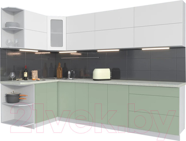 Изображение товара Кухонный гарнитур Интерлиния Мила Матте 1.5x2.9 А левая (белый/мята/опал светлый)