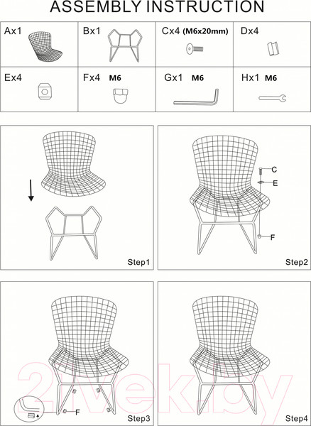 Изображение товара Стул Stool Group Bertoia / BTY-18-P6 BL/BL (черный с черной подушкой)