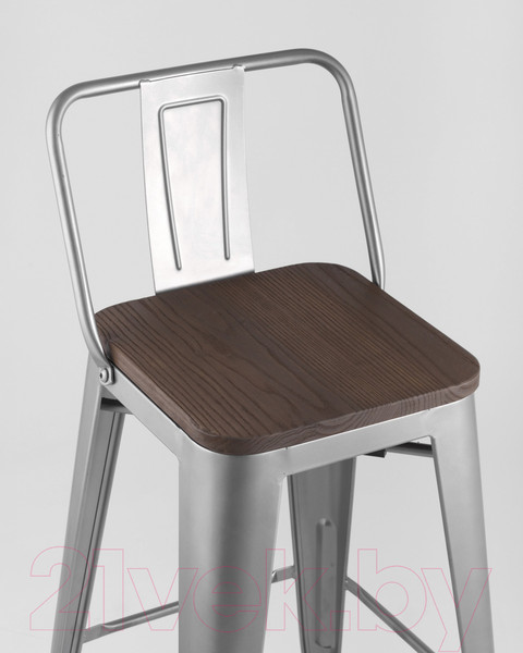 Изображение товара Стул барный Stool Group Tolix Wood со спинкой / YD-H675E-W YG-15 (серебристый матовый/темное дерево)