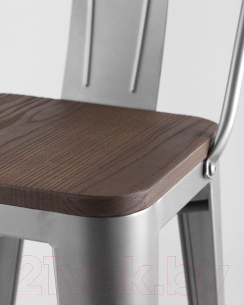 Изображение товара Стул барный Stool Group Tolix Wood со спинкой / YD-H675E-W YG-15 (серебристый матовый/темное дерево)