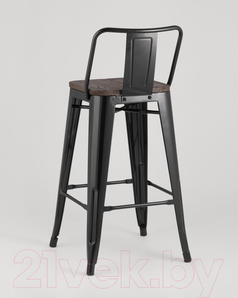 Изображение товара Стул барный Stool Group Tolix Wood со спинкой / YD-H675E-W LG-01 (черный глянцевый/темное дерево)