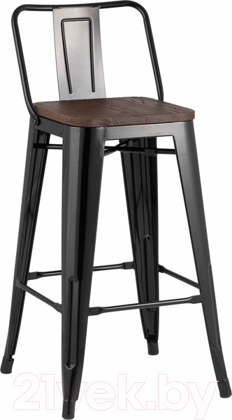 Изображение товара Стул барный Stool Group Tolix Wood со спинкой / YD-H675E-W LG-01 (черный глянцевый/темное дерево)