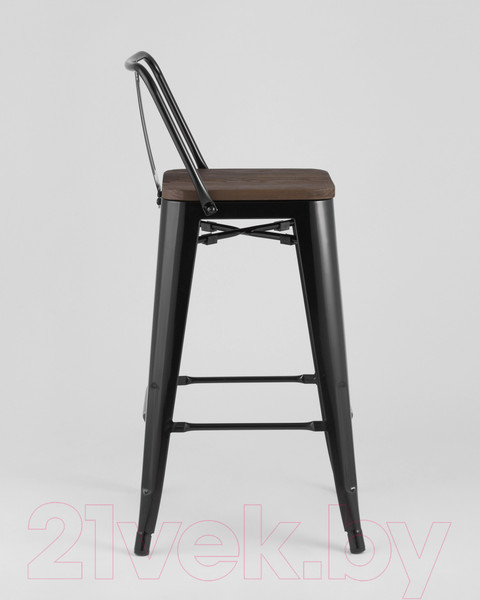 Изображение товара Стул барный Stool Group Tolix Wood со спинкой / YD-H675E-W LG-01 (черный глянцевый/темное дерево)