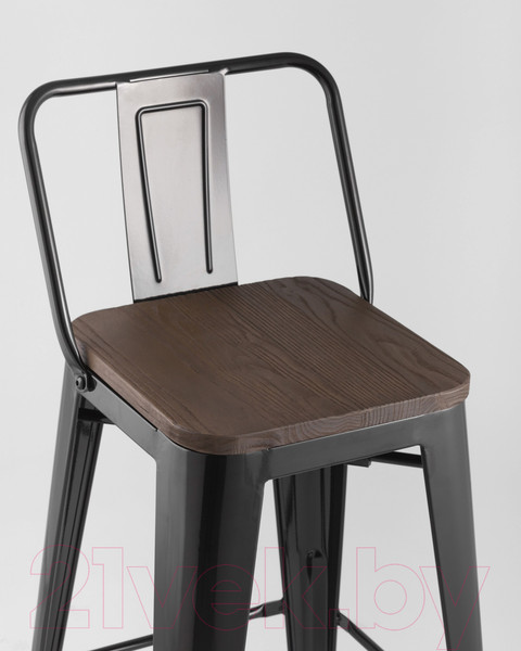 Изображение товара Стул барный Stool Group Tolix Wood со спинкой / YD-H675E-W LG-01 (черный глянцевый/темное дерево)