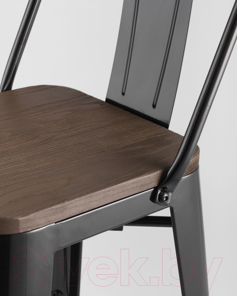 Изображение товара Стул барный Stool Group Tolix Wood со спинкой / YD-H675E-W LG-01 (черный глянцевый/темное дерево)