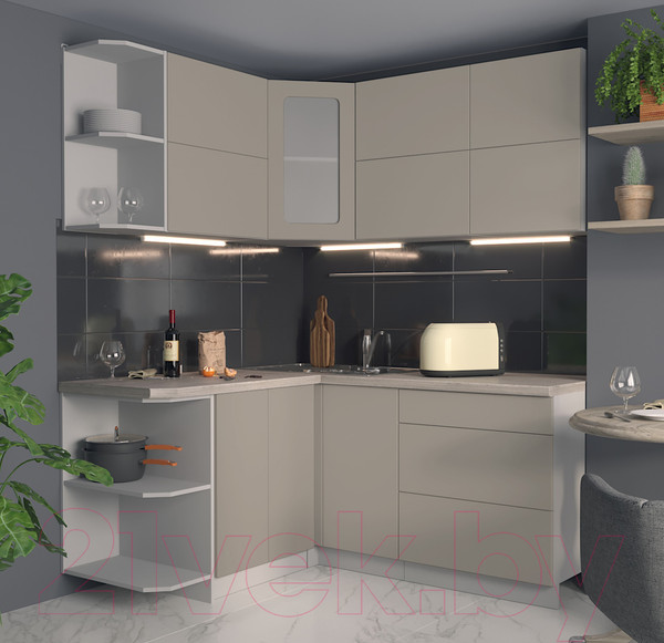 Изображение товара Кухонный гарнитур Интерлиния Мила Матте 1.5x1.7 А левая (луна/луна/травертин серый)