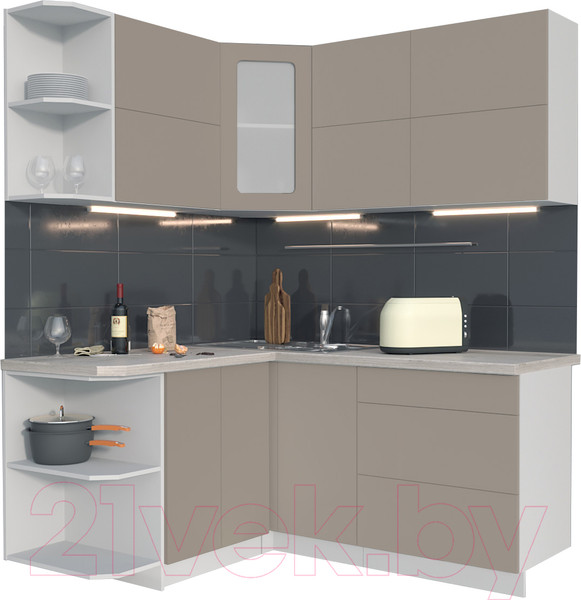 Изображение товара Кухонный гарнитур Интерлиния Мила Матте 1.5x1.7 А левая (луна/луна/травертин серый)