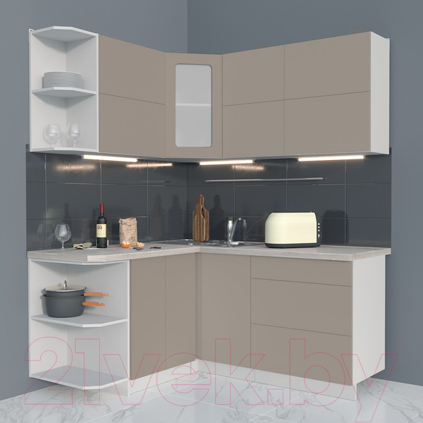 Изображение товара Кухонный гарнитур Интерлиния Мила Матте 1.5x1.7 А левая (луна/луна/травертин серый)