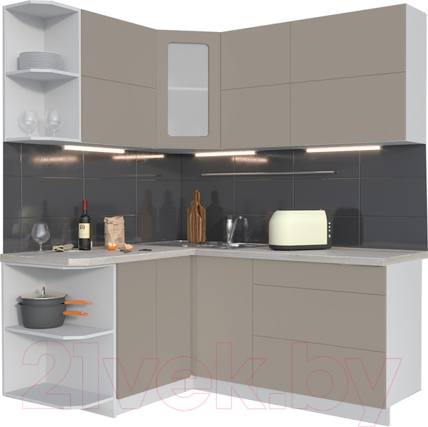Изображение товара Кухонный гарнитур Интерлиния Мила Матте 1.5x1.8 А левая (луна/луна/травертин серый)