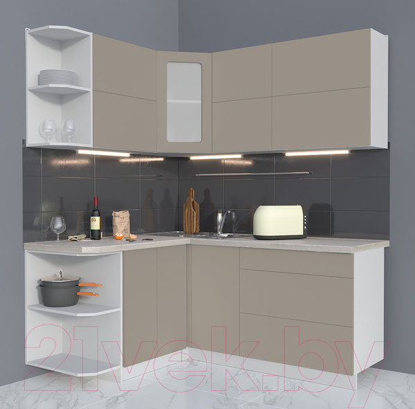 Изображение товара Кухонный гарнитур Интерлиния Мила Матте 1.5x1.8 А левая (луна/луна/травертин серый)