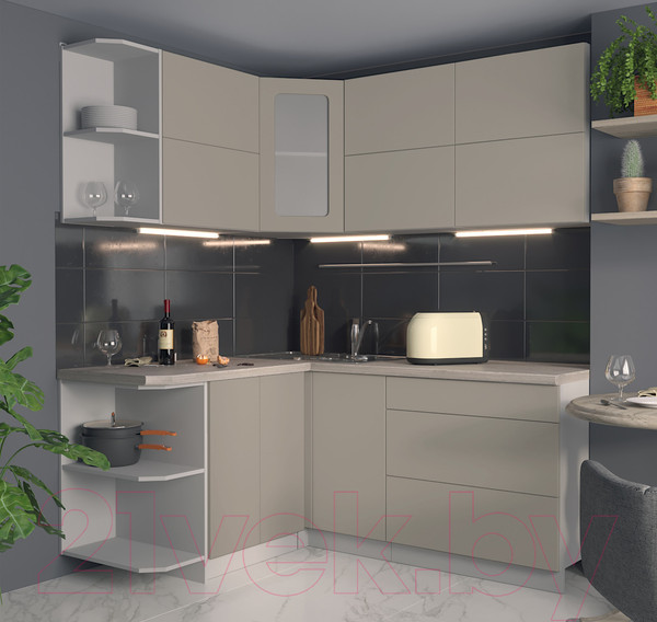 Изображение товара Кухонный гарнитур Интерлиния Мила Матте 1.5x1.8 А левая (луна/луна/травертин серый)