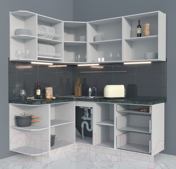 Изображение товара Кухонный гарнитур Интерлиния Мила Матте 1.5x1.9 А левая (луна/луна/травертин серый)