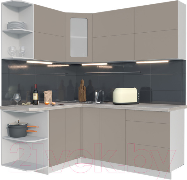 Изображение товара Кухонный гарнитур Интерлиния Мила Матте 1.5x1.9 А левая (луна/луна/травертин серый)