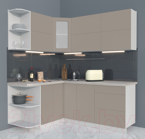 Изображение товара Кухонный гарнитур Интерлиния Мила Матте 1.5x1.9 А левая (луна/луна/травертин серый)