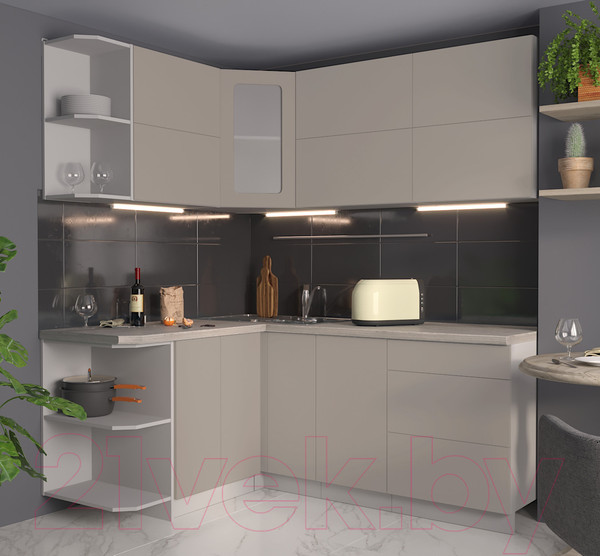 Изображение товара Кухонный гарнитур Интерлиния Мила Матте 1.5x1.9 А левая (луна/луна/травертин серый)