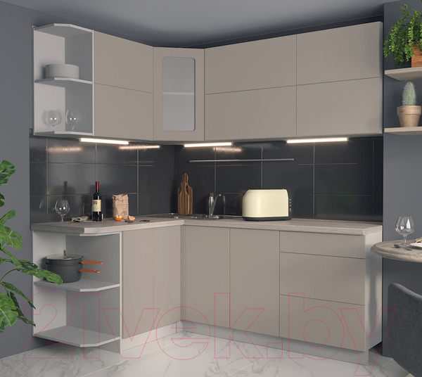 Изображение товара Кухонный гарнитур Интерлиния Мила Матте 1.5x2.0 А левая (луна/луна/травертин серый)