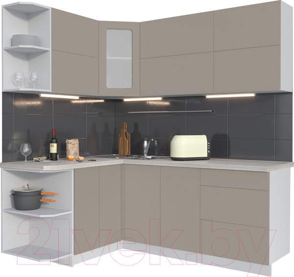 Изображение товара Кухонный гарнитур Интерлиния Мила Матте 1.5x2.0 А левая (луна/луна/травертин серый)