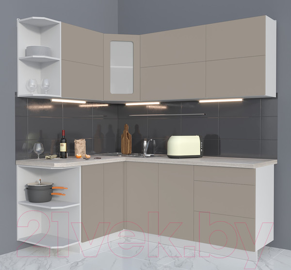 Изображение товара Кухонный гарнитур Интерлиния Мила Матте 1.5x2.0 А левая (луна/луна/травертин серый)