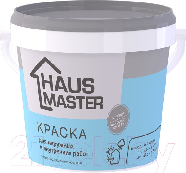 Изображение товара Краска Haus Master Для наружных и внутренних работ (1л, белый матовый)