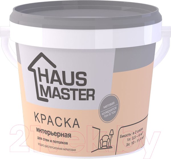 Изображение товара Краска Haus Master Интерьерная (1л, белый матовый)