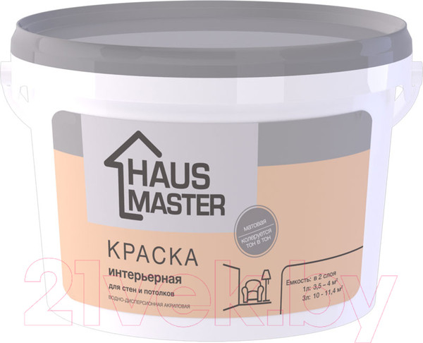 Изображение товара Краска Haus Master Интерьерная (3л, белый матовый)