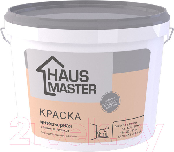 Изображение товара Краска Haus Master Интерьерная (11л, белый матовый)