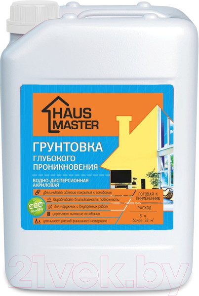 Изображение товара Грунтовка Haus Master Глубокого проникновения (5л, бесцветный)