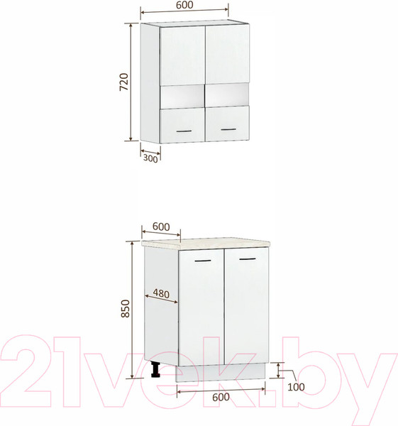 Изображение товара Комплект кухонных модулей Кортекс-мебель Корнелия Экстра 60р2д (дуб сонома/марсель)