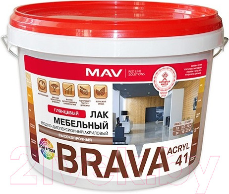 Изображение товара Лак MAV Brava ВД-АК-2041 мебельный (3л, бесцветный глянцевый)