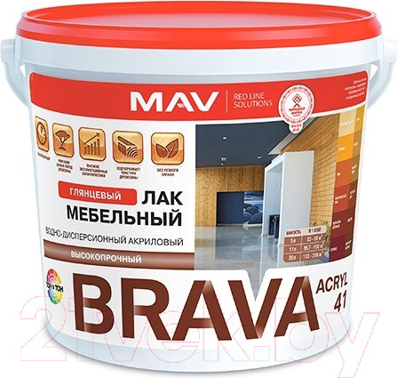 Изображение товара Лак MAV Brava ВД-АК-2041 мебельный (5л, бесцветный глянцевый)