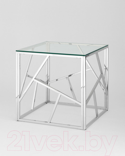 Изображение товара Журнальный столик Stool Group Арт Деко 55x55 / EET-015 (прозрачное стекло/сталь серебристый)