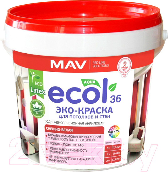 Изображение товара Краска MAV Ecol ВД-АК-2036 (1л, снежно-белый матовый)
