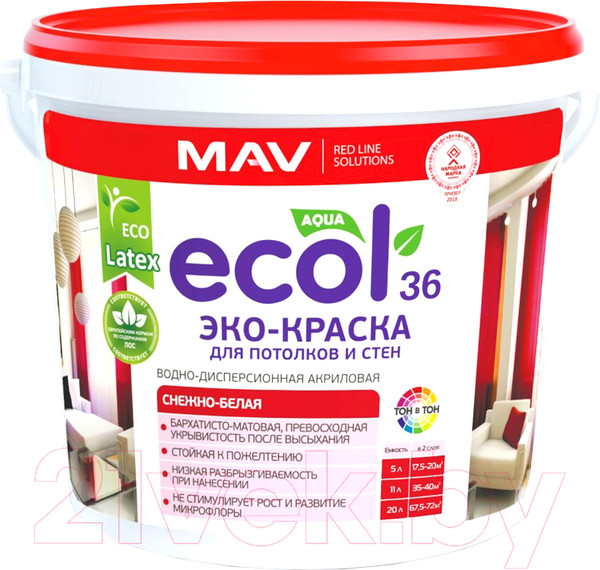 Изображение товара Краска MAV Ecol ВД-АК-2036 (5л, снежно-белый матовый)