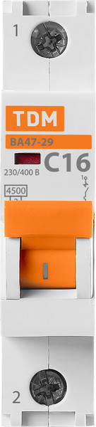 Изображение товара Выключатель автоматический TDM ВА 47-29 1Р 16А (C) 4.5кА / SQ0206-0074