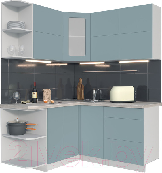 Изображение товара Кухонный гарнитур Интерлиния Мила Матте 1.5x1.6 А левая (океан/океан/травертин серый)
