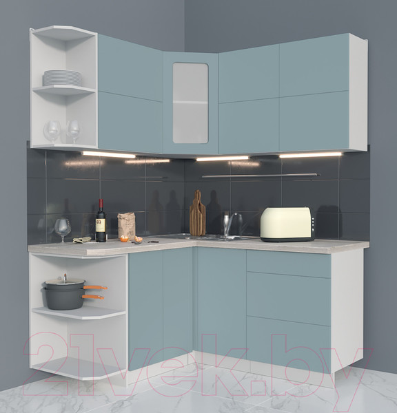 Изображение товара Кухонный гарнитур Интерлиния Мила Матте 1.5x1.6 А левая (океан/океан/травертин серый)