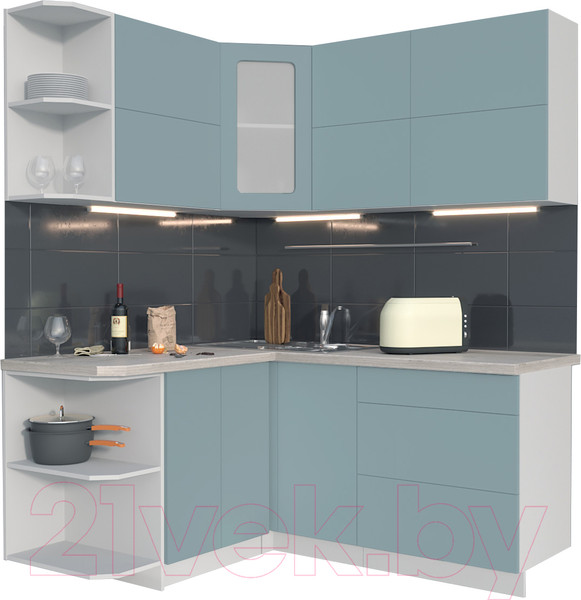 Изображение товара Кухонный гарнитур Интерлиния Мила Матте 1.5x1.7 А левая (океан/океан/травертин серый)
