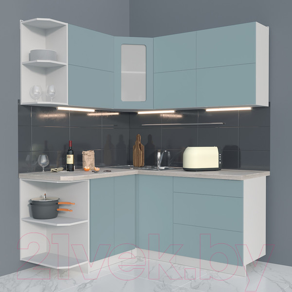Изображение товара Кухонный гарнитур Интерлиния Мила Матте 1.5x1.7 А левая (океан/океан/травертин серый)