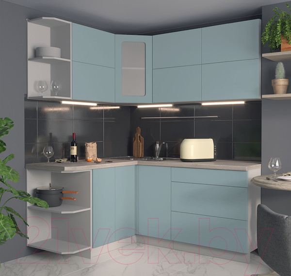 Изображение товара Кухонный гарнитур Интерлиния Мила Матте 1.5x1.8 А левая (океан/океан/травертин серый)