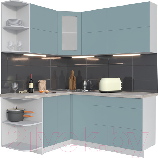 Изображение товара Кухонный гарнитур Интерлиния Мила Матте 1.5x1.8 А левая (океан/океан/травертин серый)