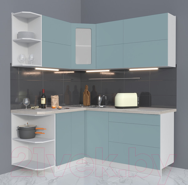 Изображение товара Кухонный гарнитур Интерлиния Мила Матте 1.5x1.8 А левая (океан/океан/травертин серый)