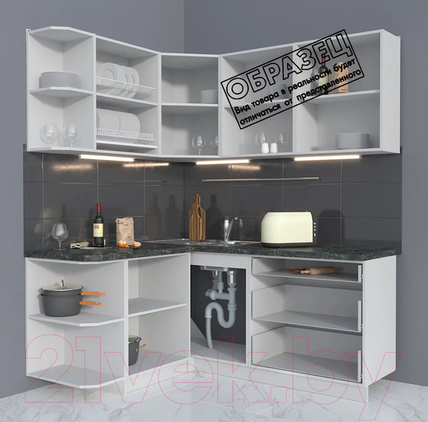 Изображение товара Кухонный гарнитур Интерлиния Мила Матте 1.5x1.8 А левая (океан/океан/травертин серый)