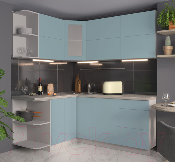 Изображение товара Кухонный гарнитур Интерлиния Мила Матте 1.5x1.9 А левая (океан/океан/травертин серый)