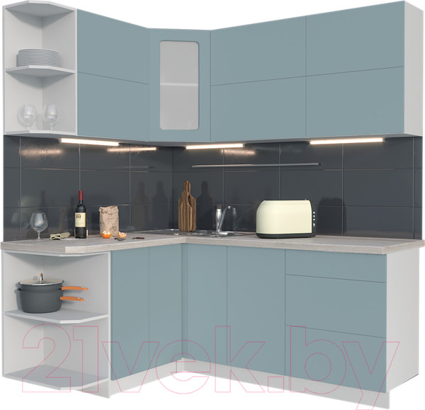 Изображение товара Кухонный гарнитур Интерлиния Мила Матте 1.5x1.9 А левая (океан/океан/травертин серый)