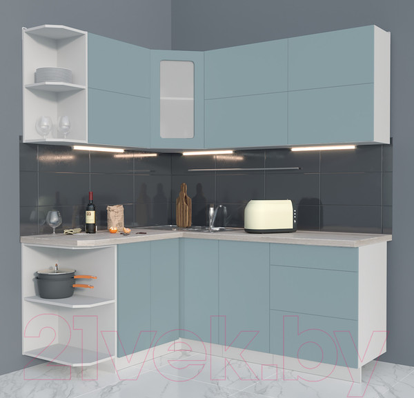 Изображение товара Кухонный гарнитур Интерлиния Мила Матте 1.5x1.9 А левая (океан/океан/травертин серый)