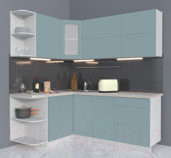 Изображение товара Кухонный гарнитур Интерлиния Мила Матте 1.5x2.0 А левая (океан/океан/травертин серый)