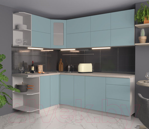 Изображение товара Кухонный гарнитур Интерлиния Мила Матте 1.5x2.3 А левая (океан/океан/травертин серый)