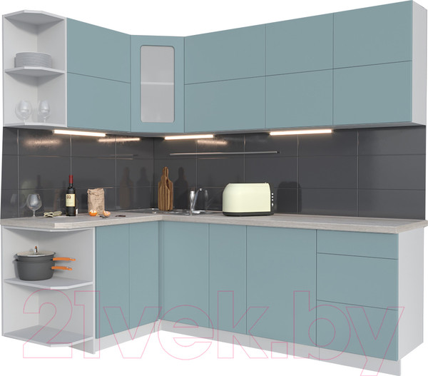 Изображение товара Кухонный гарнитур Интерлиния Мила Матте 1.5x2.3 А левая (океан/океан/травертин серый)